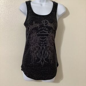 Y2K Harley Davidson Rhinestone Biker Chic Grunge Punk Angel Wing Graphic Tank M